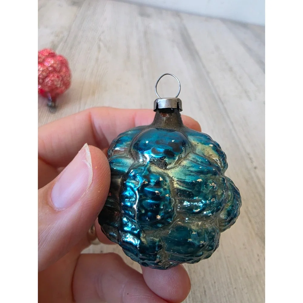 Antique grape pink blue cluster as is mercury glass ornament Xmas tree